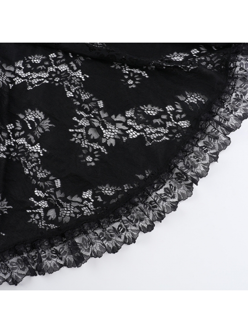 Halloween Elegant Black Lace Fabric With One Shoulder Design Gothic Style Short Sleeved Dress