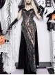 Elegant Green Patchwork Woven Front With Jacquard Fabric Decoration Gothic Style Suspender Sleeveless Dress