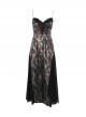 Elegant Green Patchwork Woven Front With Jacquard Fabric Decoration Gothic Style Suspender Sleeveless Dress