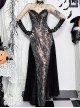 Elegant Green Patchwork Woven Front With Jacquard Fabric Decoration Gothic Style Suspender Sleeveless Dress