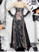 Elegant Green Patchwork Woven Front With Jacquard Fabric Decoration Gothic Style Suspender Sleeveless Dress