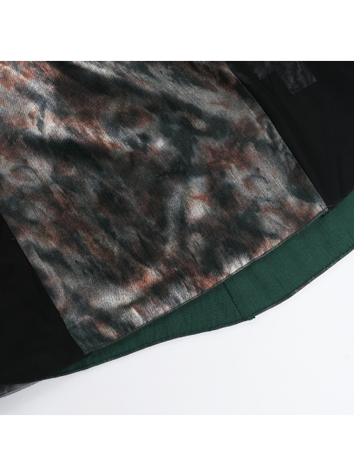 Elegant Green Patchwork Woven Front With Jacquard Fabric Decoration Gothic Style Suspender Sleeveless Dress