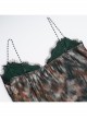 Elegant Green Patchwork Woven Front With Jacquard Fabric Decoration Gothic Style Suspender Sleeveless Dress