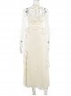 Apricot Gorgeous Lace Splicing Woven Sexy Low-Cut Design With Slit Hem Gothic Style Suspender Sleeveless Dress
