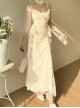 Apricot Gorgeous Lace Splicing Woven Sexy Low-Cut Design With Slit Hem Gothic Style Suspender Sleeveless Dress
