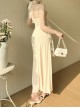 Apricot Gorgeous Lace Splicing Woven Sexy Low-Cut Design With Slit Hem Gothic Style Suspender Sleeveless Dress