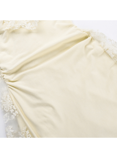 Apricot Gorgeous Lace Splicing Woven Sexy Low-Cut Design With Slit Hem Gothic Style Suspender Sleeveless Dress