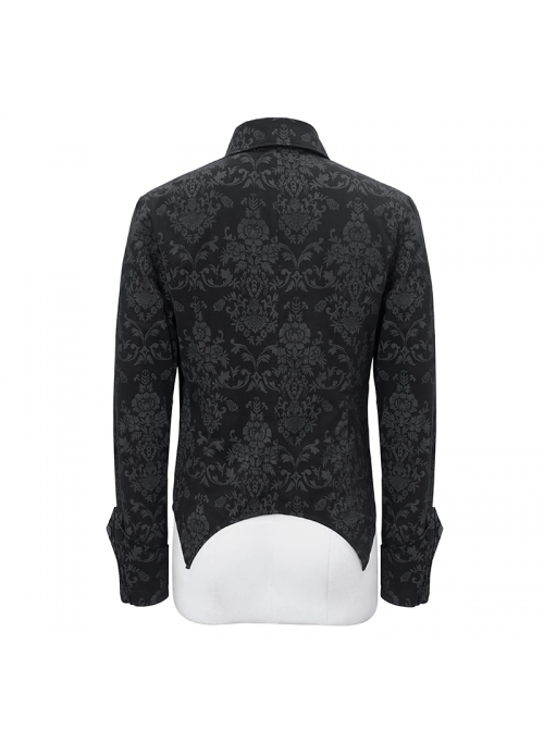 Black Palace Pattern Printing Zipper Sharp Corner Hem Fold-Over Cuff Gothic Shirt