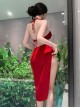 Hot Sun Blazing Red Halter Neck Tube Top Hot Spring Outfit Three-Point Sexy Lingerie Set