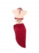 Hot Sun Blazing Red Halter Neck Tube Top Hot Spring Outfit Three-Point Sexy Lingerie Set