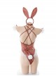 Ice-Flower-Velvet Lace Edge Backless Open Crotch Bunny Girl Jumpsuit With Plush Tail Autumn Winter Plus Size Sexy Lingerie Set