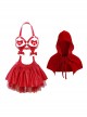 Halloween Little Red Riding Hood Hollow Exposed Chest Heart Devil Chest Stickers Slit Double Layer Hem Cosplay Sexy Lingerie Set