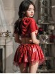 Halloween Little Red Riding Hood Hollow Exposed Chest Heart Devil Chest Stickers Slit Double Layer Hem Cosplay Sexy Lingerie Set