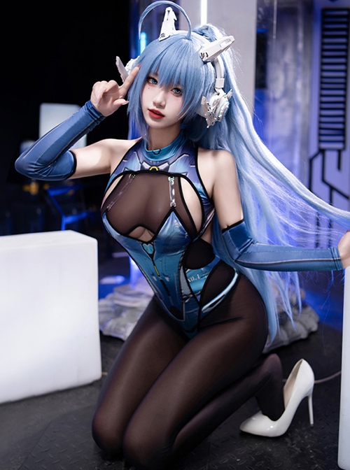 Mechanical Beauty Cyber ​​Future Print Halloween Backless Exposed Buttocks Open Crotch Bodysuit Sexy Lingerie Set