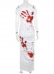 White Sexy One Shoulder Personalized Blood Stain Pattern Decorated Punk Style Short Sleeved Dress