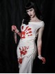 White Sexy One Shoulder Personalized Blood Stain Pattern Decorated Punk Style Short Sleeved Dress