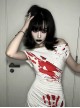 White Sexy One Shoulder Personalized Blood Stain Pattern Decorated Punk Style Short Sleeved Dress