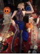 Star Oracle Astrologer Outfit Halloween Black Halter Neck See-Through Open Crotch Bodysuit Blue Velvet High Slit Skirt Sexy Lingerie Set