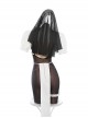 Dark Night Nun Hunting Love Halloween White Shoulder Top Covering Fabric Strips Black Backless Open Crotch Bodysuit Sexy Lingerie Set