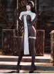 Dark Night Nun Hunting Love Halloween White Shoulder Top Covering Fabric Strips Black Backless Open Crotch Bodysuit Sexy Lingerie Set