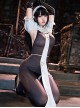 Dark Night Nun Hunting Love Halloween White Shoulder Top Covering Fabric Strips Black Backless Open Crotch Bodysuit Sexy Lingerie Set