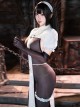 Dark Night Nun Hunting Love Halloween White Shoulder Top Covering Fabric Strips Black Backless Open Crotch Bodysuit Sexy Lingerie Set