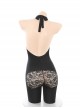 Night Castle Halloween Catwoman Deep V Halter Backless See-Through Lace Exposed Buttocks Zipper Open Crotch Black Bodysuit Sexy Lingerie Set