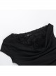 Slim Sexy Black Lace Splicing Off Shoulder Sway Collar Gothic Style Dark Short Sleeves Top