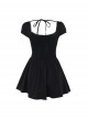 Elegant Retro Square Neck Palace Style Black Slim Backless Gothic Style Puff Short Sleeves Dress