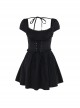Elegant Retro Square Neck Palace Style Black Slim Backless Gothic Style Puff Short Sleeves Dress