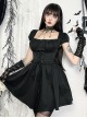 Elegant Retro Square Neck Palace Style Black Slim Backless Gothic Style Puff Short Sleeves Dress
