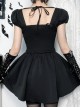 Elegant Retro Square Neck Palace Style Black Slim Backless Gothic Style Puff Short Sleeves Dress