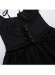 Elegant Retro Square Neck Palace Style Black Slim Backless Gothic Style Puff Short Sleeves Dress