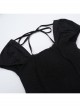 Elegant Retro Square Neck Palace Style Black Slim Backless Gothic Style Puff Short Sleeves Dress