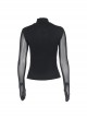 Sexy Slightly Transparent Black Mesh Splicing Cross Decoration Gothic Style Slim Long Sleeves Top