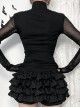 Sexy Slightly Transparent Black Mesh Splicing Cross Decoration Gothic Style Slim Long Sleeves Top