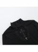 Sexy Slightly Transparent Black Mesh Splicing Cross Decoration Gothic Style Slim Long Sleeves Top