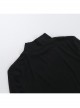 Sexy Slightly Transparent Black Mesh Splicing Cross Decoration Gothic Style Slim Long Sleeves Top