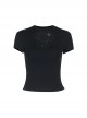 Dark Sexy Slim Black Lace Splicing Cross Pattern Decoration Gothic Style Versatile Short Sleeves Top