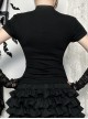 Dark Sexy Slim Black Lace Splicing Cross Pattern Decoration Gothic Style Versatile Short Sleeves Top
