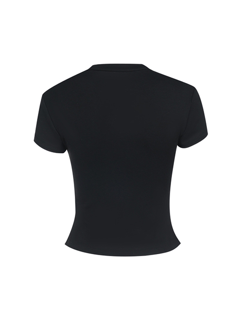 Dark Sexy Slim Black Lace Splicing Cross Pattern Decoration Gothic Style Versatile Short Sleeves Top