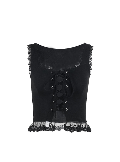 Sexy Slim Black Lace Splicing Gothic Style Waist Strap Versatile Vest