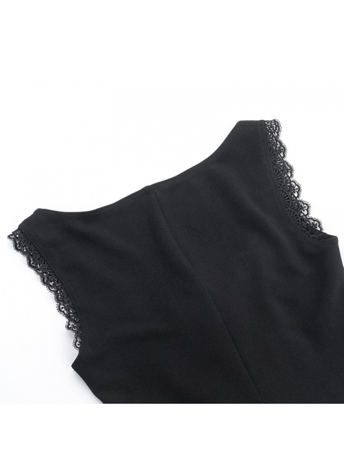Sexy Slim Black Lace Splicing Gothic Style Waist Strap Versatile Vest