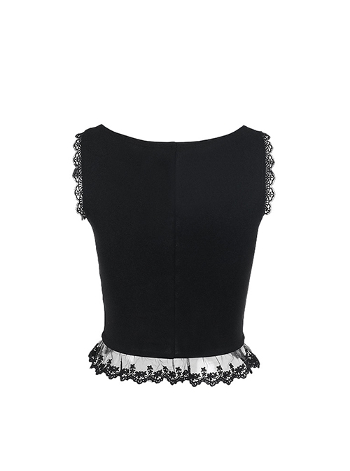 Sexy Slim Black Lace Splicing Gothic Style Waist Strap Versatile Vest
