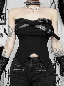 Dark Style Black Sexy Street Hottie Y2k Personality Cross Strap Design Gothic Style Tube Top