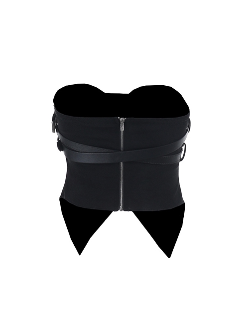 Dark Style Black Sexy Street Hottie Y2k Personality Cross Strap Design Gothic Style Tube Top