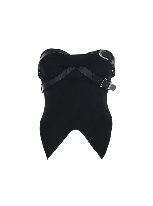 Dark Style Black Sexy Street Hottie Y2k Personality Cross Strap Design Gothic Style Tube Top