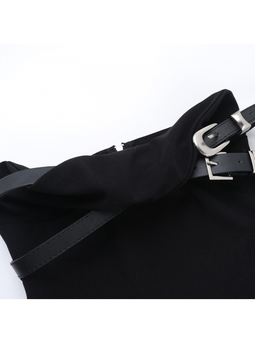 Dark Style Black Sexy Street Hottie Y2k Personality Cross Strap Design Gothic Style Tube Top