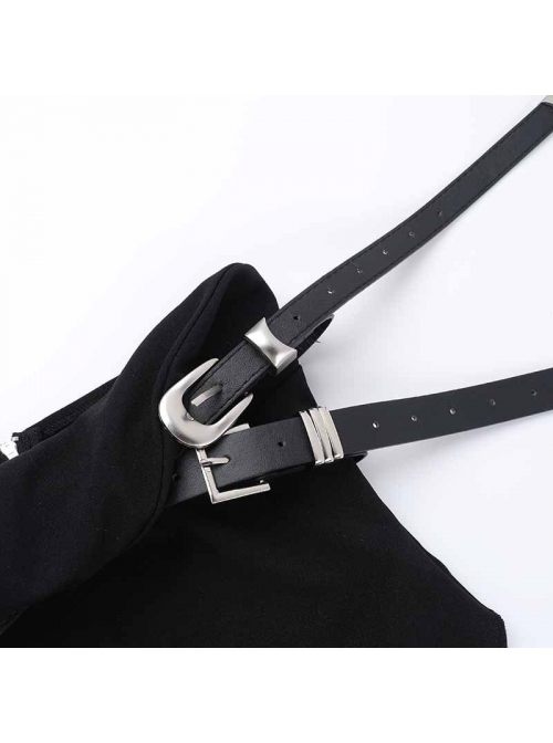 Dark Style Black Sexy Street Hottie Y2k Personality Cross Strap Design Gothic Style Tube Top