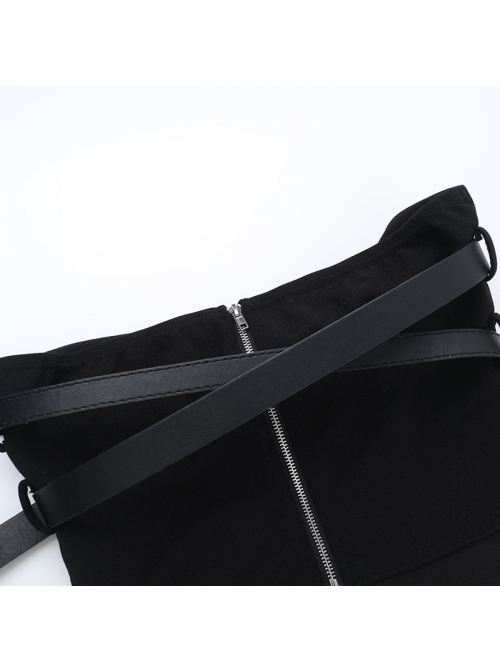 Dark Style Black Sexy Street Hottie Y2k Personality Cross Strap Design Gothic Style Tube Top